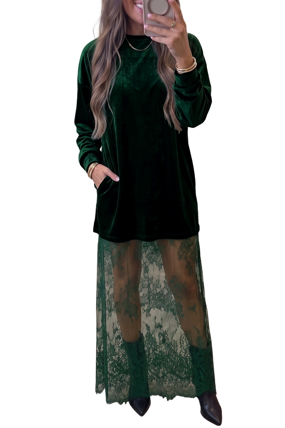 Black Velvet Long Sleeve Maxi Dress