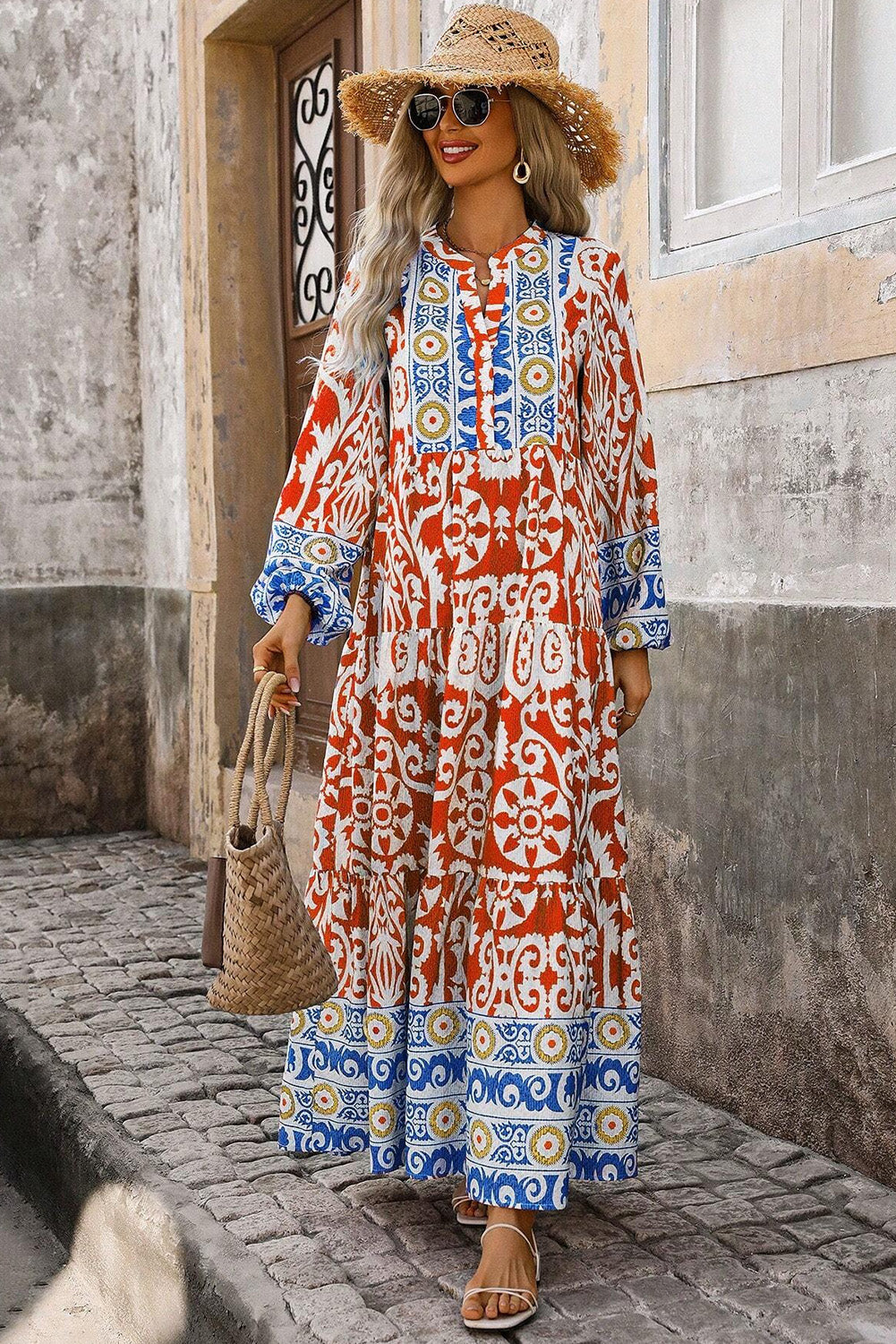 Orange Long Sleeve Maxi Dress