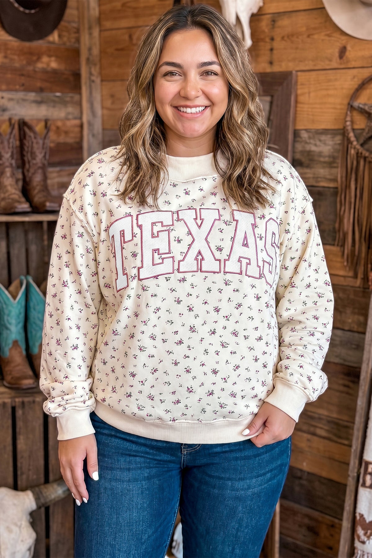 Apricot Floral Print Plus Size Sweatshirt