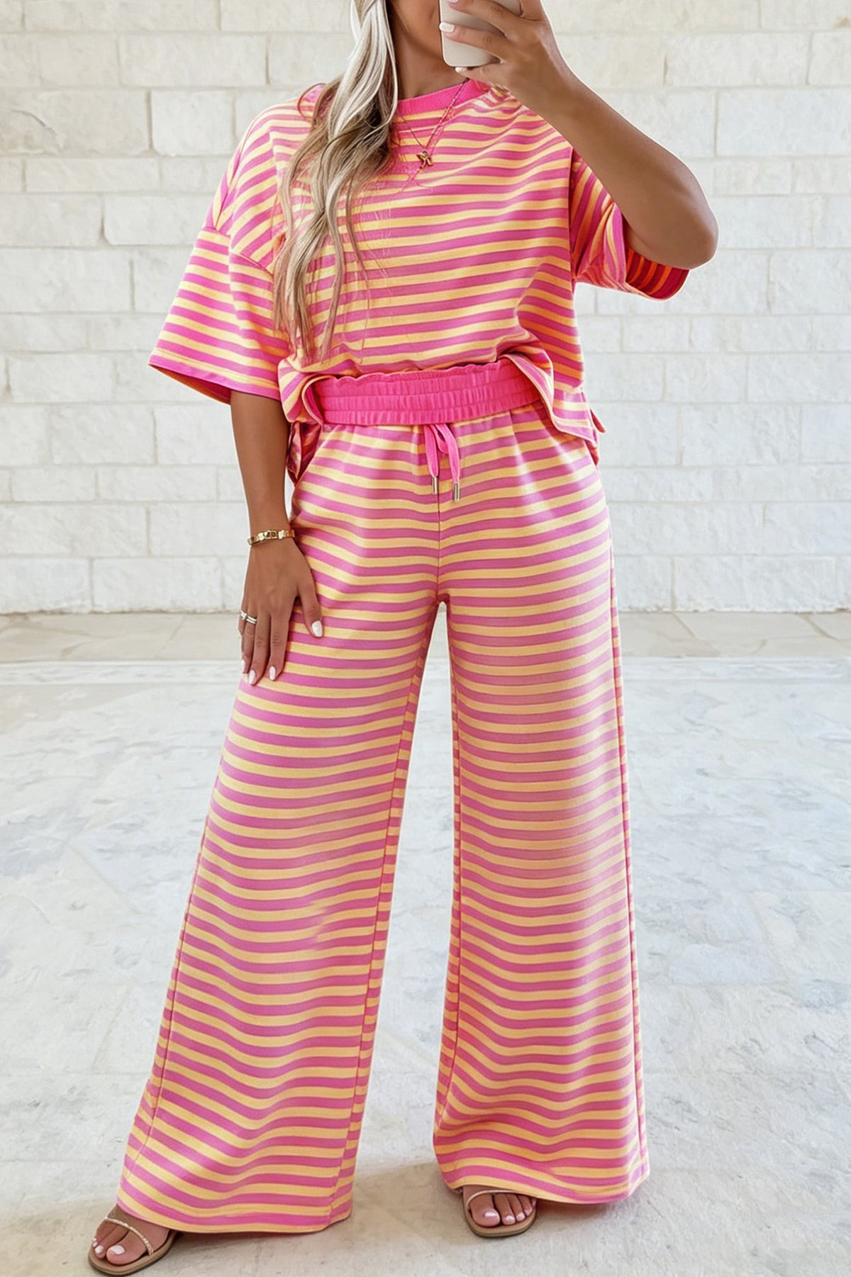 Yellow Stripe Colorblock - 2pcs Pant Set