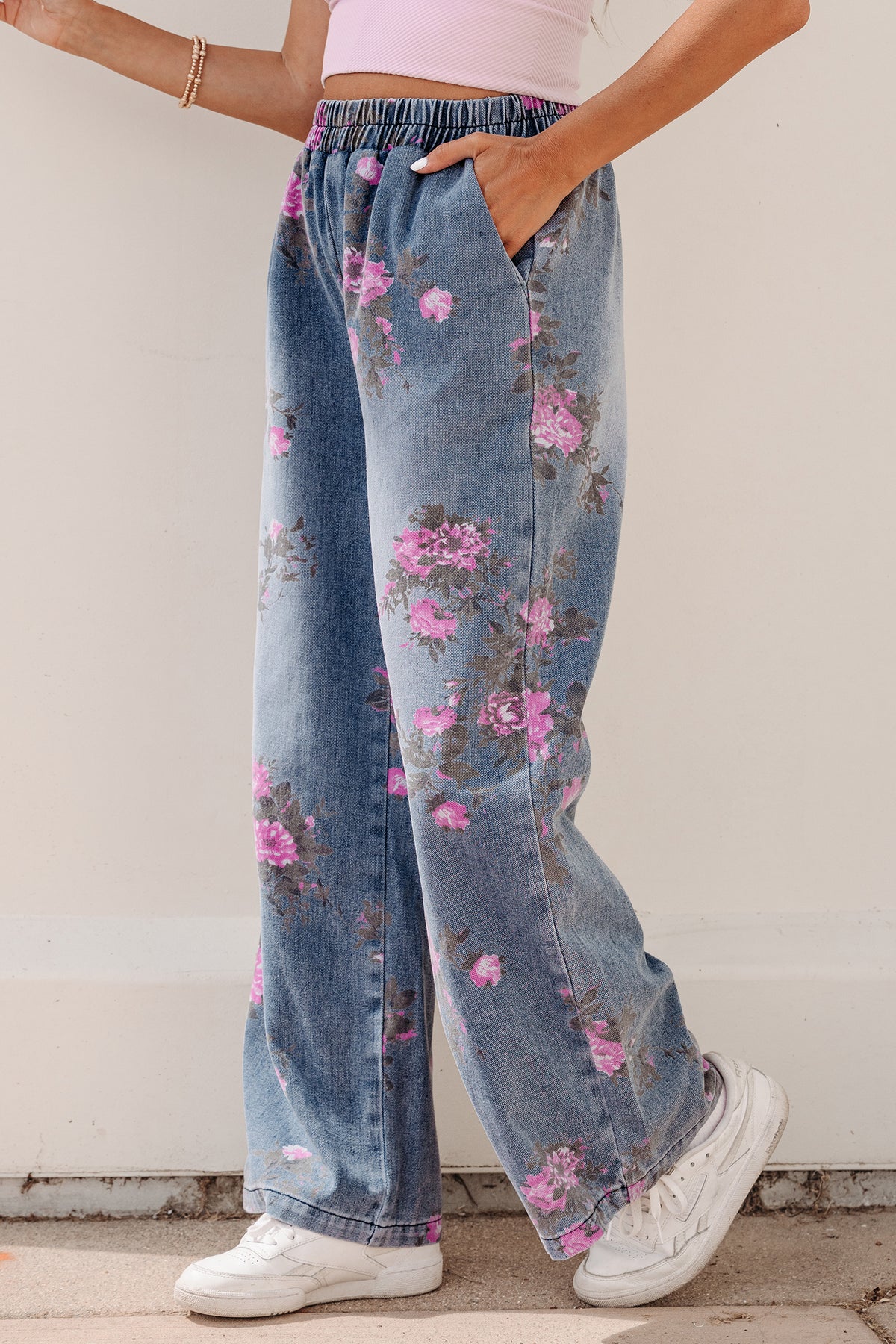 Beau Blue Floral Print Casual Jeans