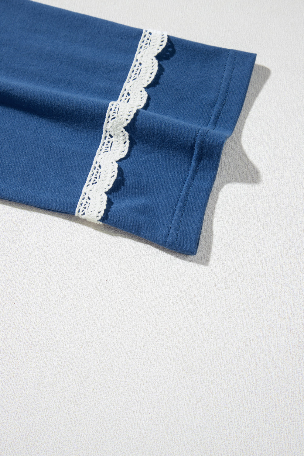 Blue Geometric Printed Lace Long Sleeve Top
