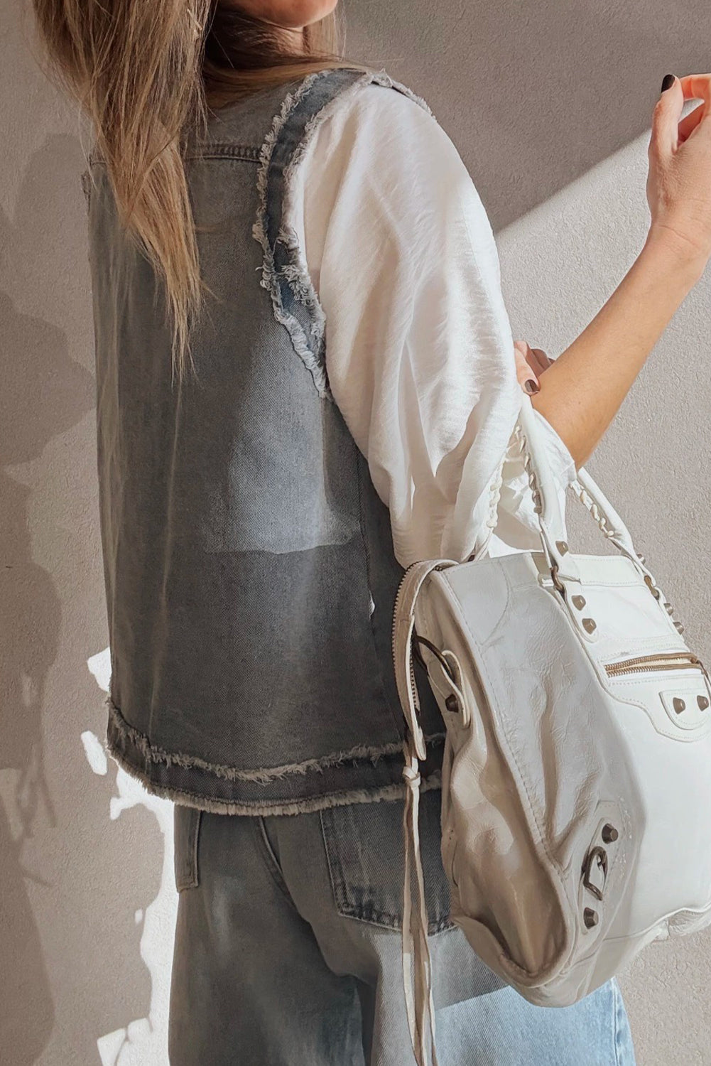 Beau Blue Frayed Edge Vest Jacket