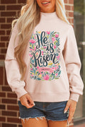 He is Risen Floral Christian Easter Mock Neck Sweatshirt