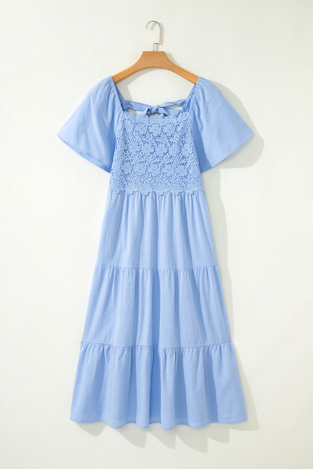 Beau Blue Flowy Short Sleeve Midi Dress