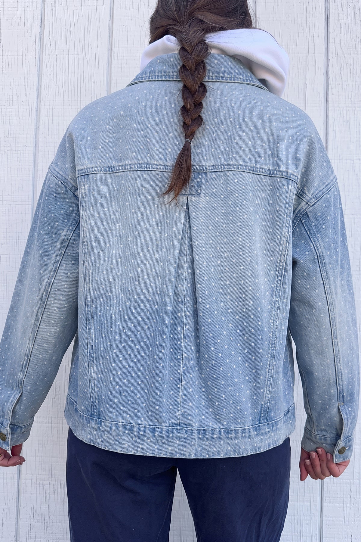 Sky Blue Polka Dot Long Sleeve Denim Jacket