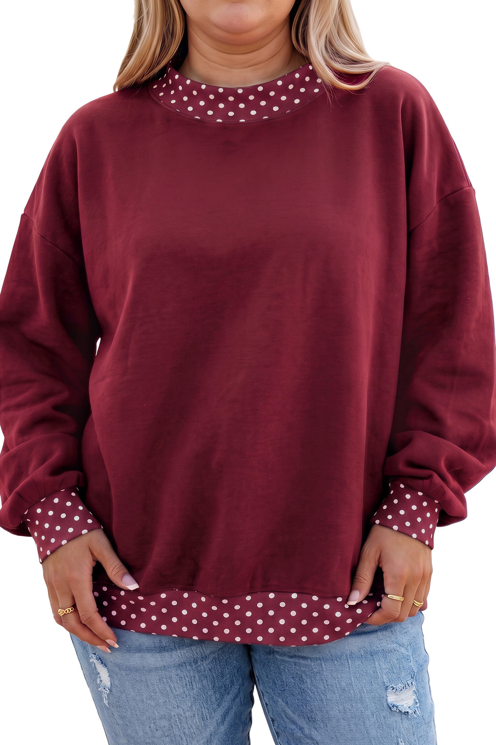 Purple Polka Dot Plus Size Sweatshirt