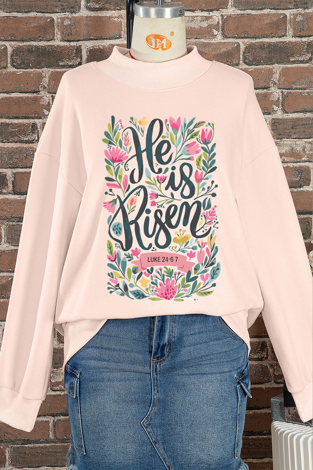 He is Risen Floral Christian Easter Mock Neck Sweatshirt