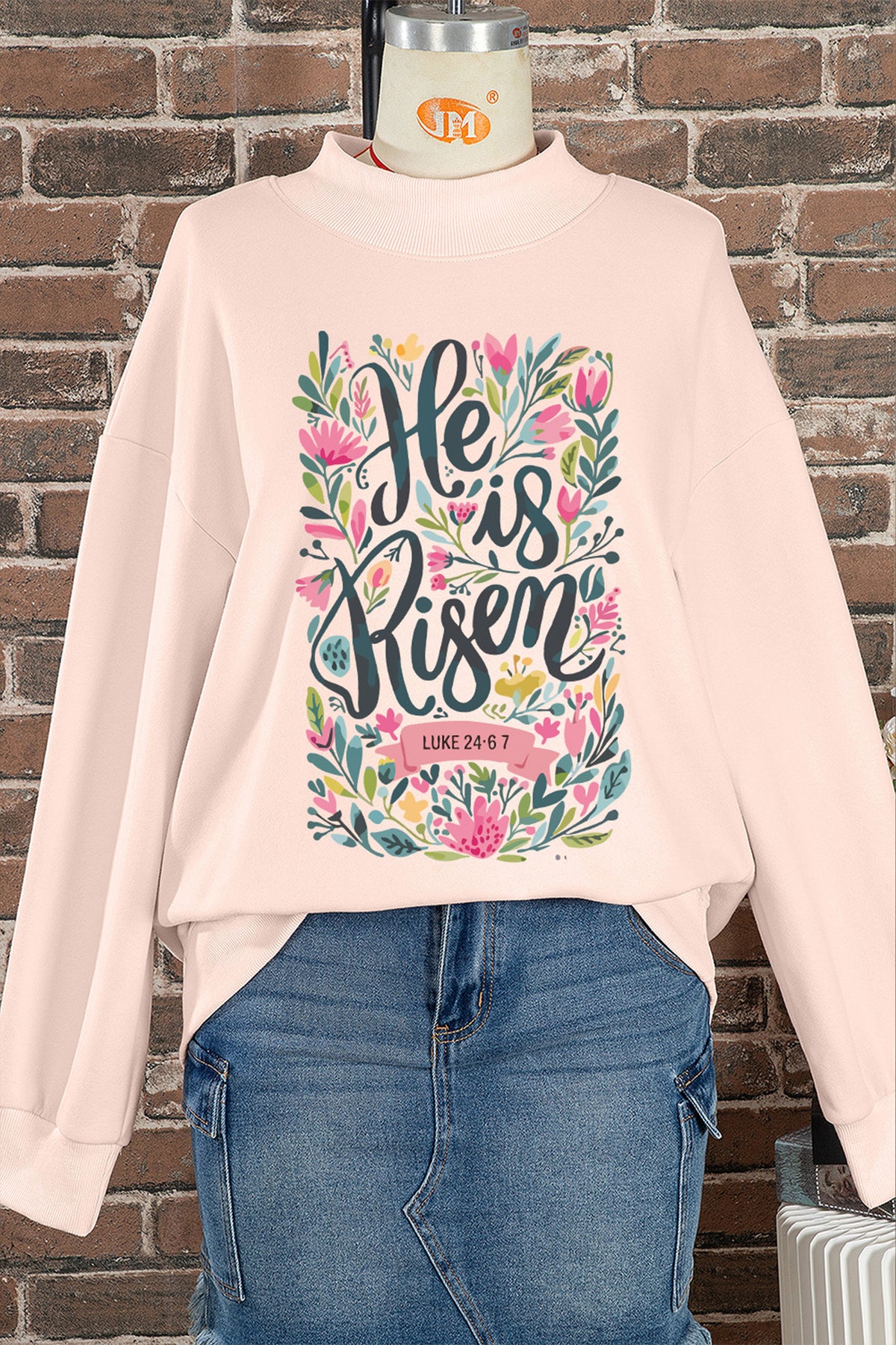 He is Risen Floral Christian Easter Mock Neck Sweatshirt