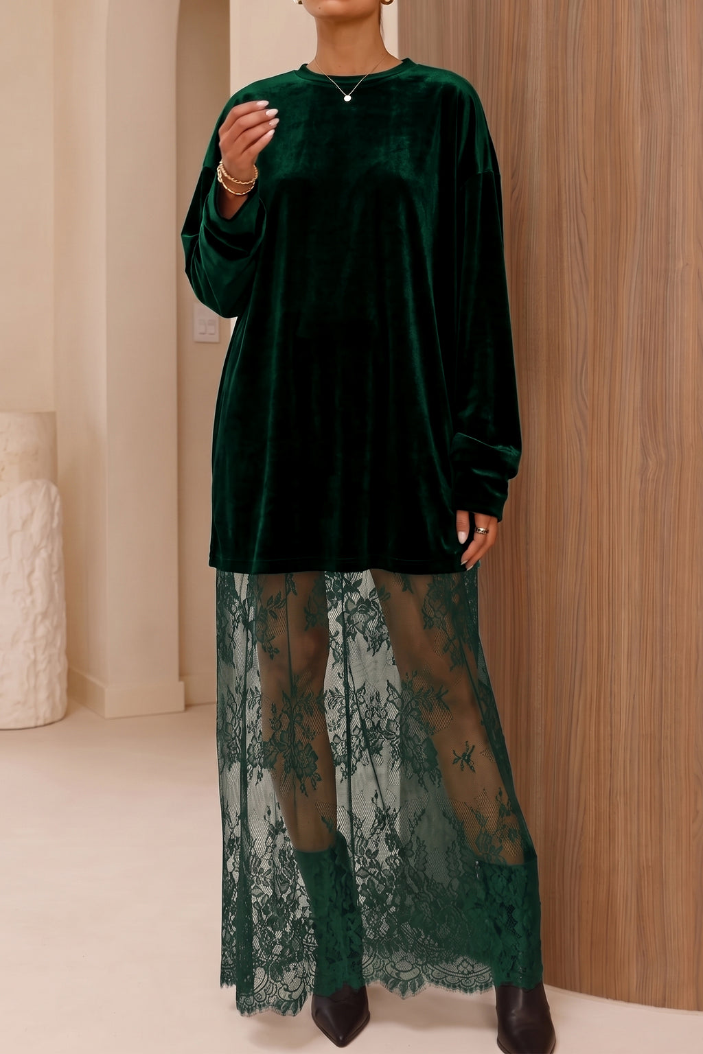 Black Velvet Long Sleeve Maxi Dress