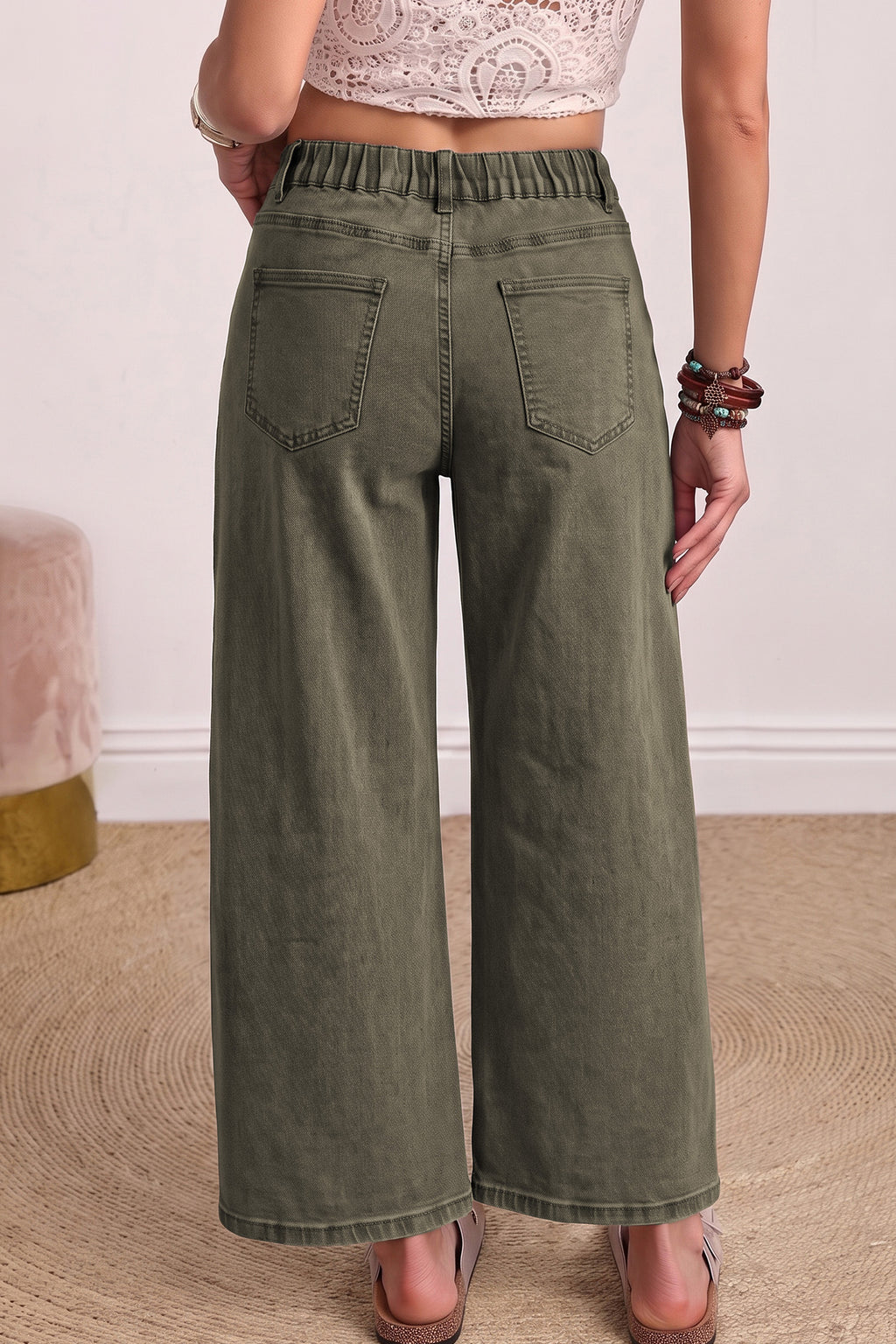 Coffee Solid Color Barrel Jeans