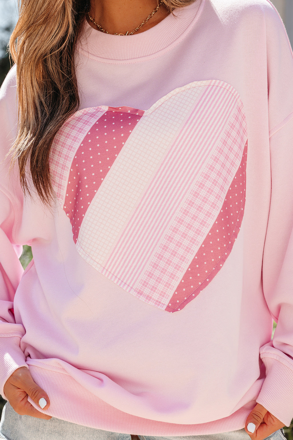 Light Pink Sweetheart Patchwork Oversize Sweatshirt