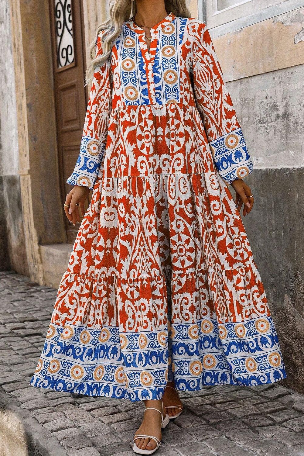 Orange Long Sleeve Maxi Dress