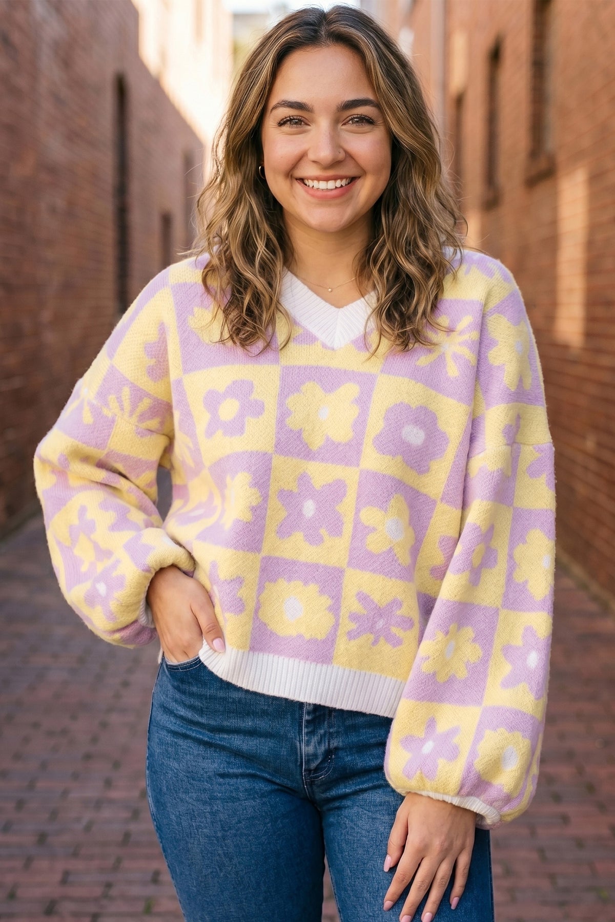 Multicolour Long Sleeve Plus Size Sweater
