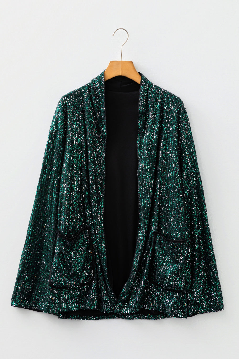 Evergreen Glitter Sequin Open Front Long Sleeve