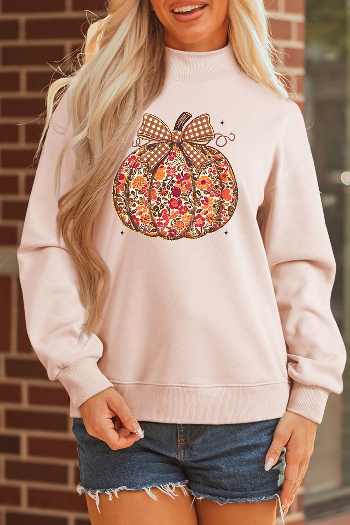 Apricot Pink Floral Pumpkin Sweatshirt