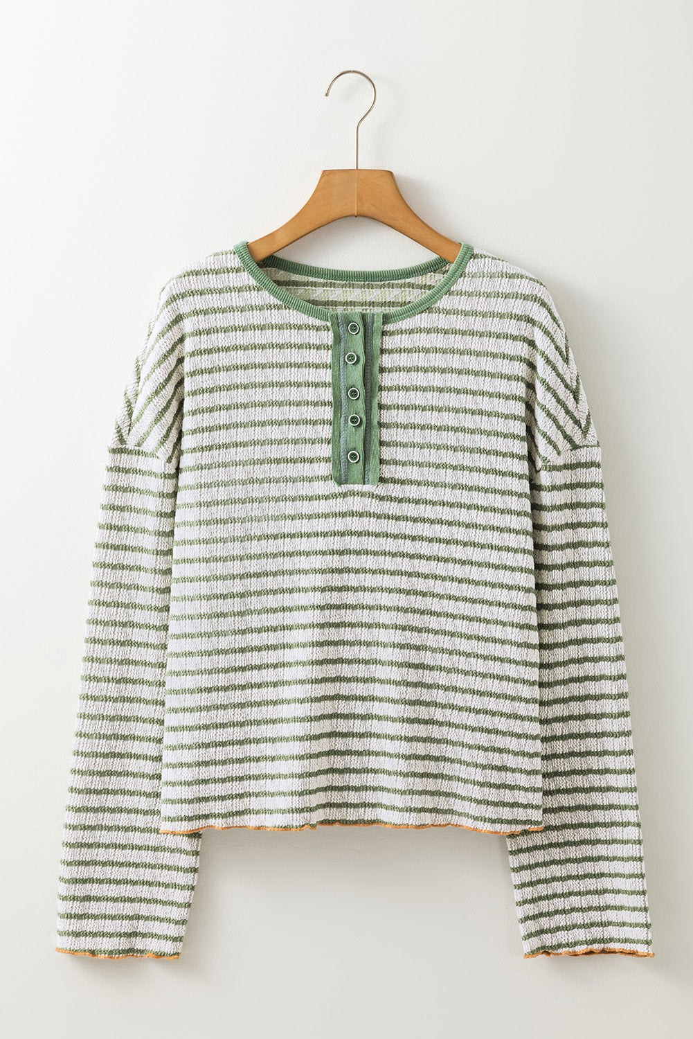 Brown Stripe Textured Long Sleeve Top