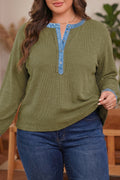 Green Long Sleeve Oversized Plus Size Blouse