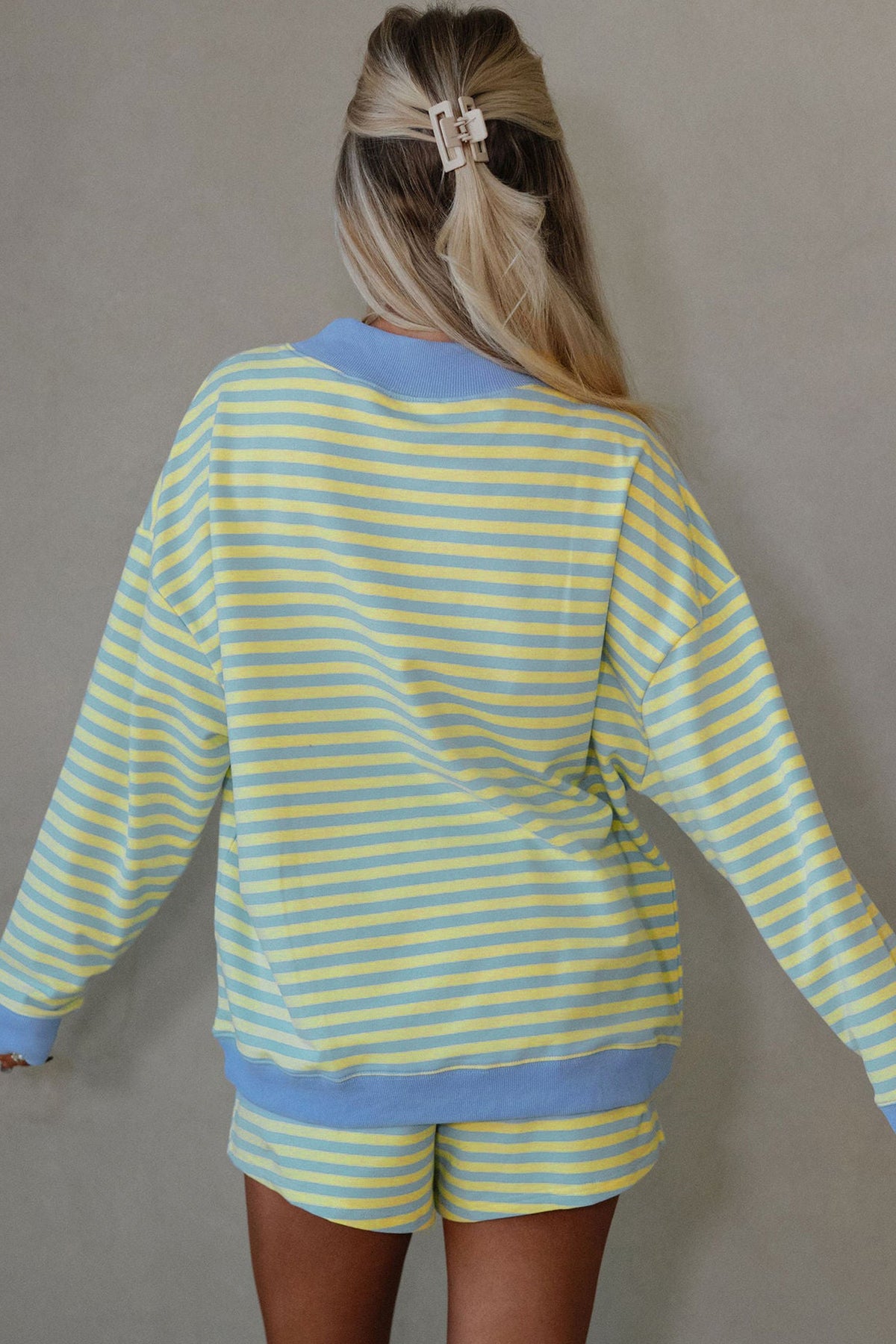 Pink Stripe Color Block Shorts 2pcs Set