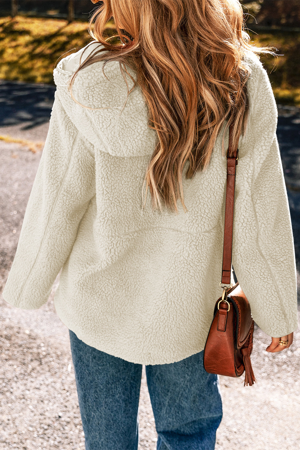 Pale Khaki Fleece Zip Up Drawstring Jacket