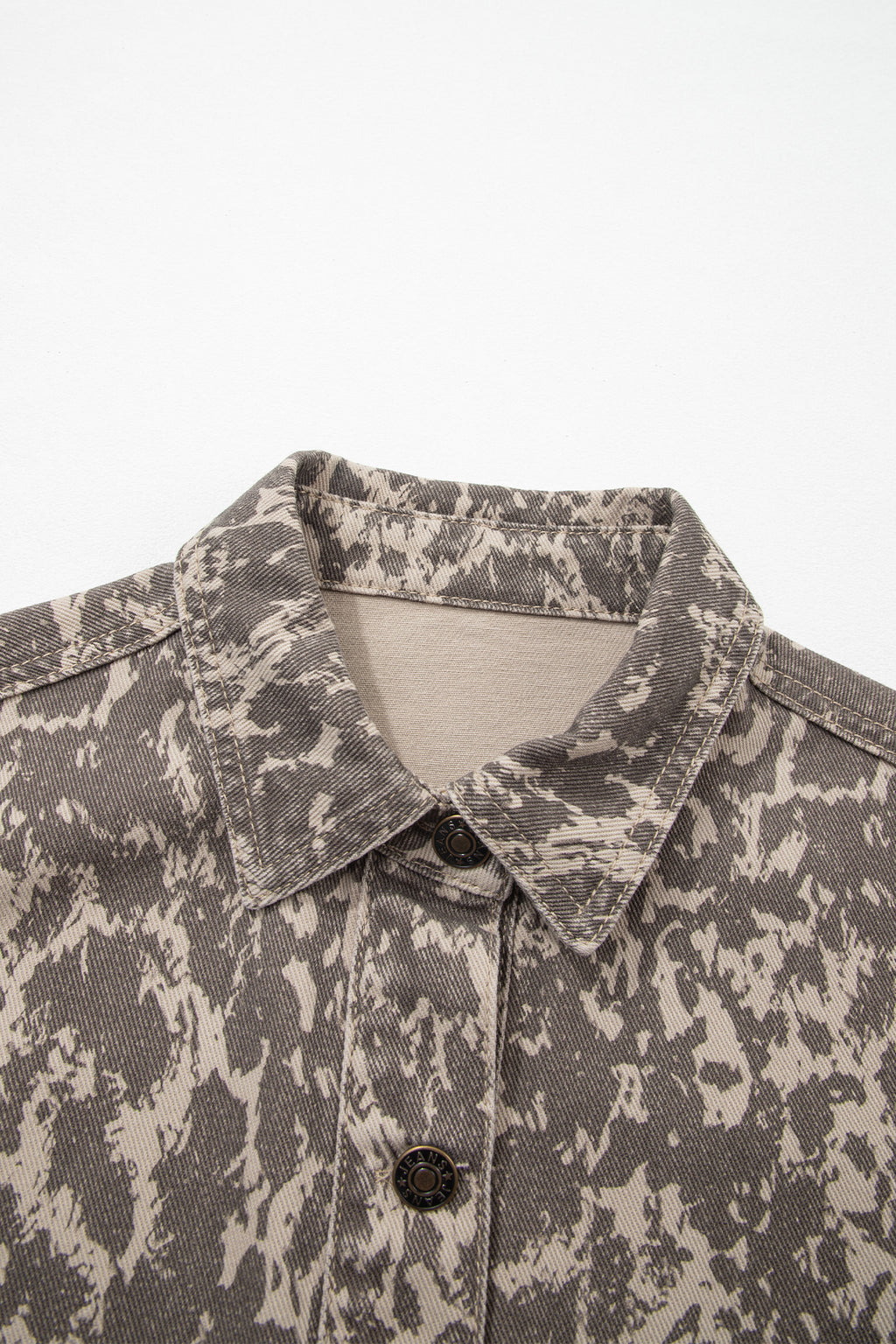 Khaki Print Long Sleeve Collar Denim Jacket