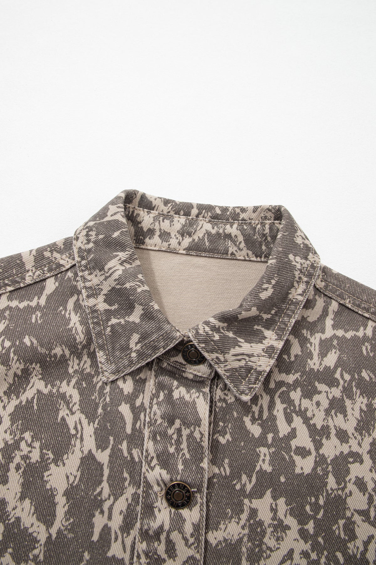 Khaki Print Long Sleeve Collar Denim Jacket