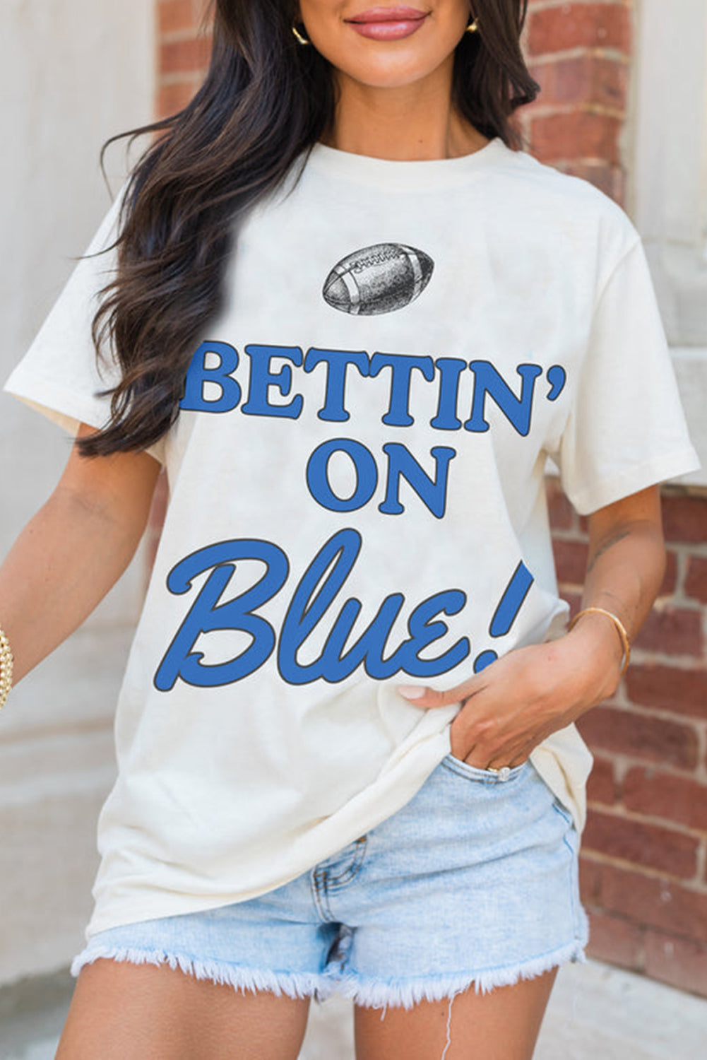 White Bettin’ on Blue Football Tee