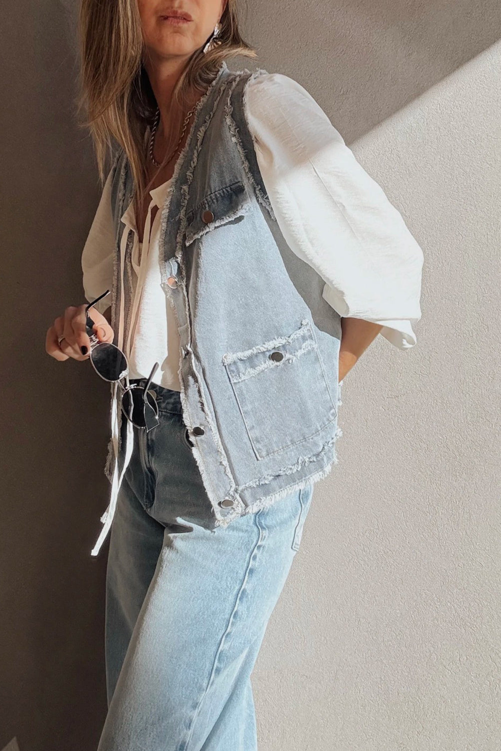 Beau Blue Frayed Edge Vest Jacket