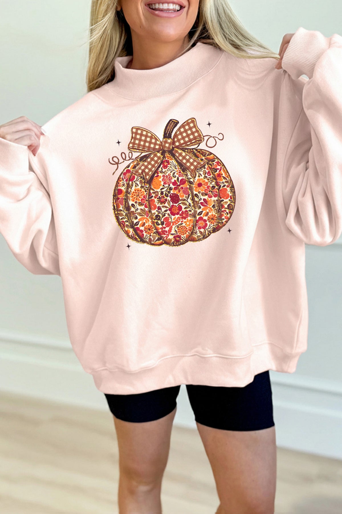 Apricot Pink Floral Pumpkin Sweatshirt