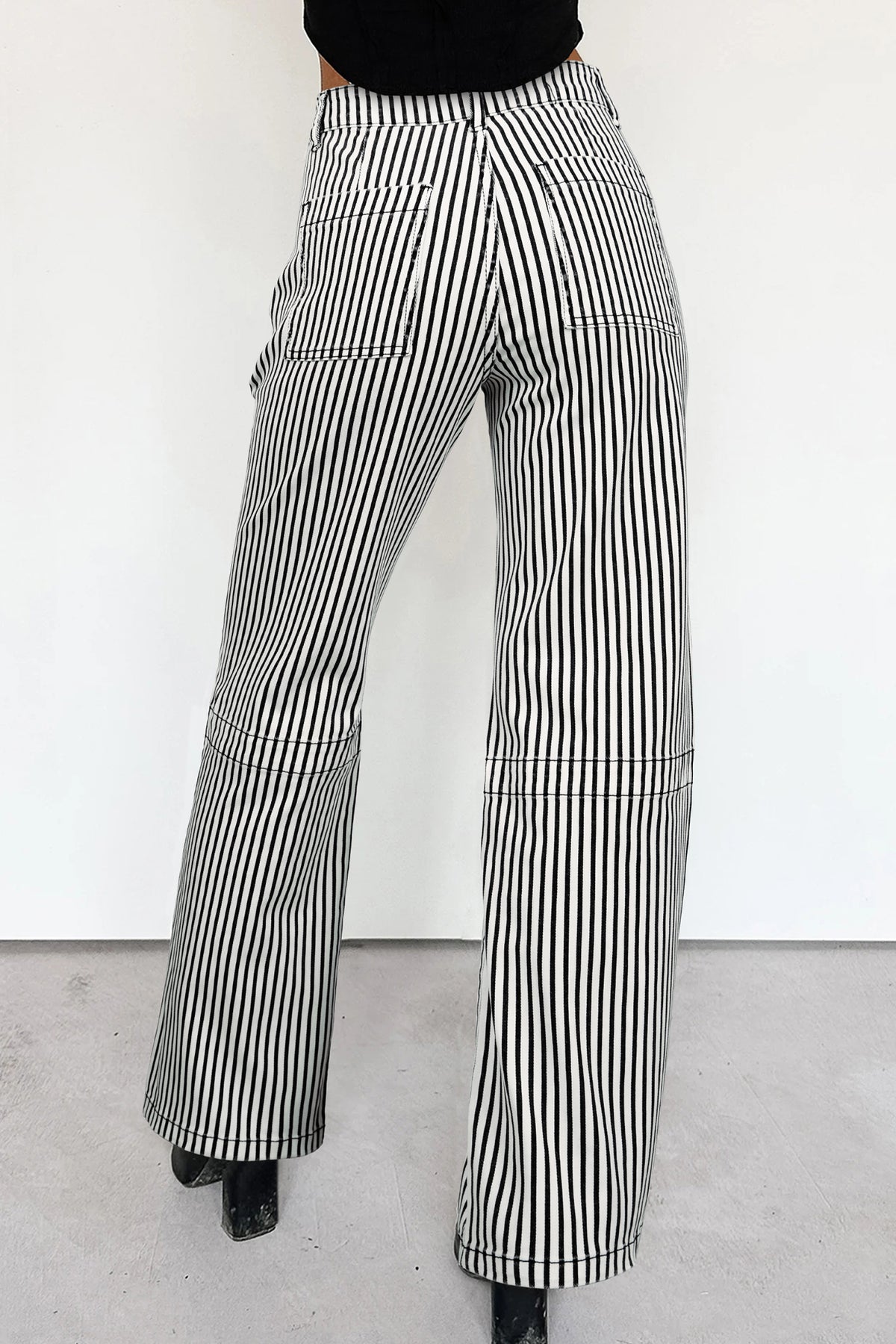 Black Stripe Patch Pocket High Waist Shift Denim Jeans
