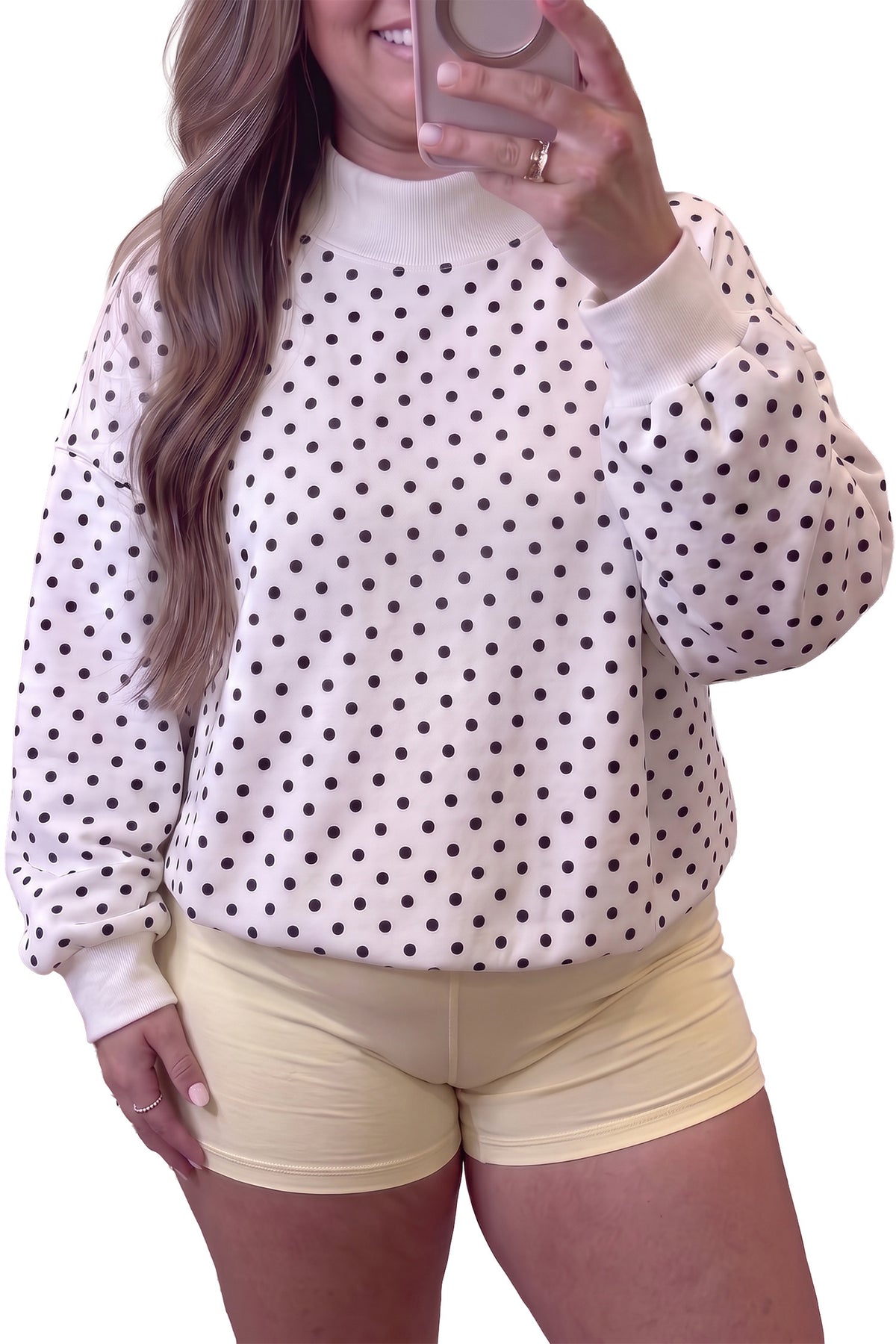 White Polka Dot Neck Plus Size Sweatshirt