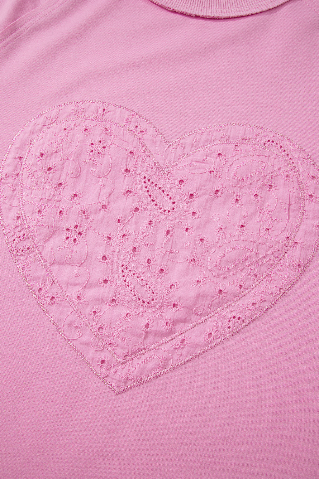 Pink Paisley Broderie Anglaise Valentine Heart Pattern Long Sleeve Patchwork Top