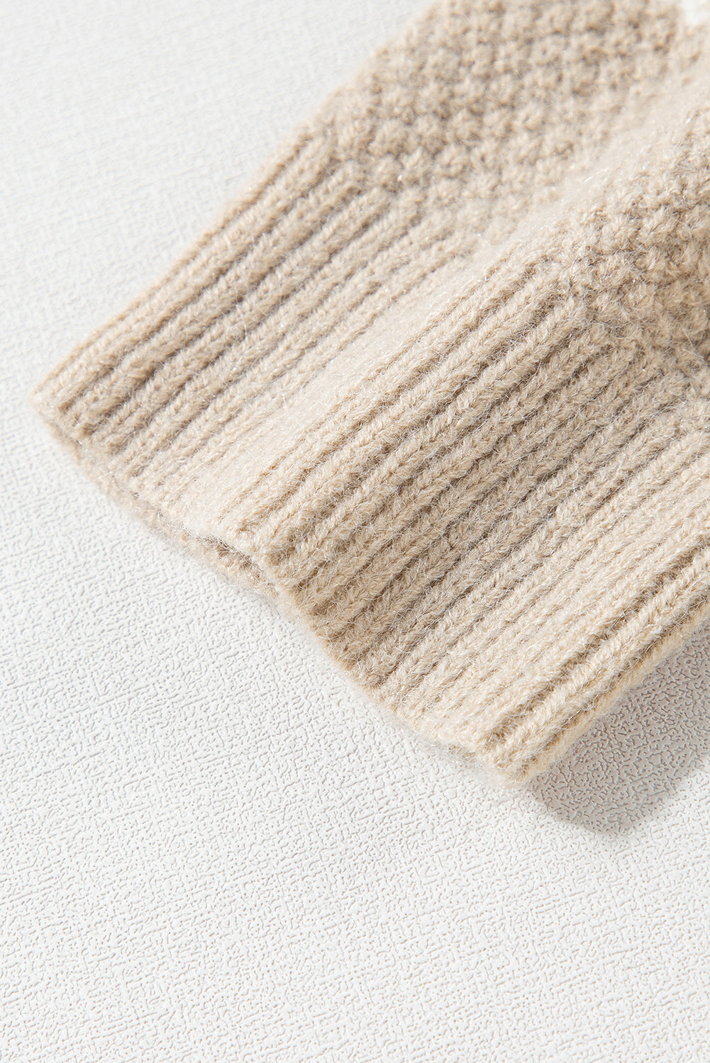 Khaki Cable Knit Colorblock Crew Neck Sweater
