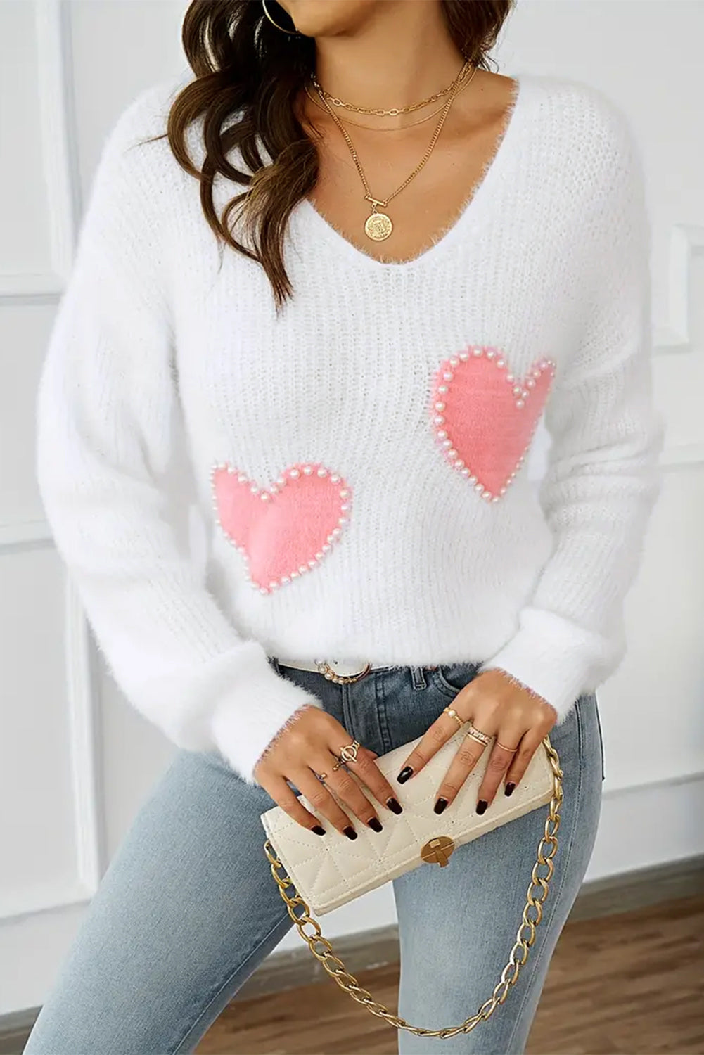 White Pearl Beaded Sweater