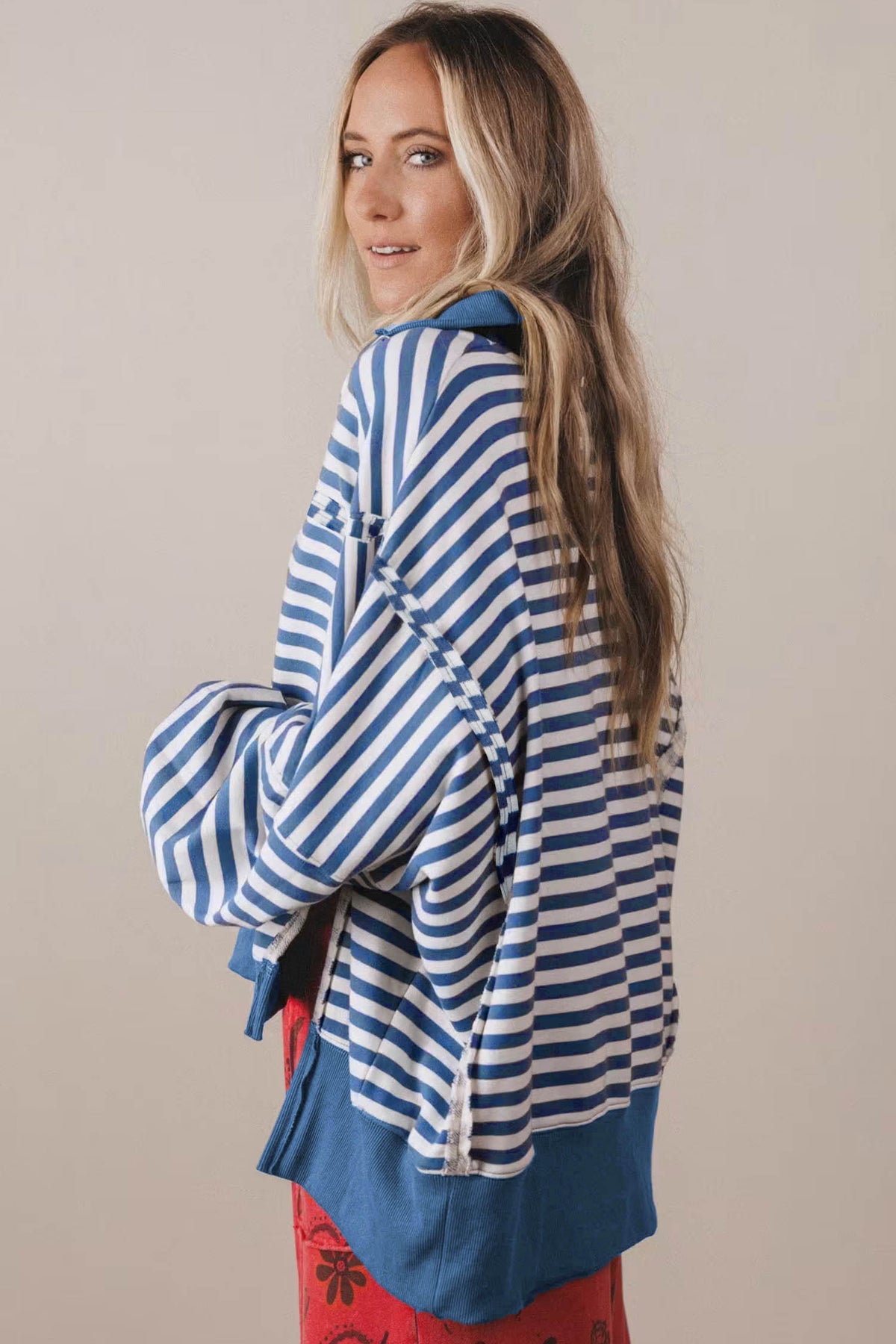 Blue Stripe Pullover Sweatshirt
