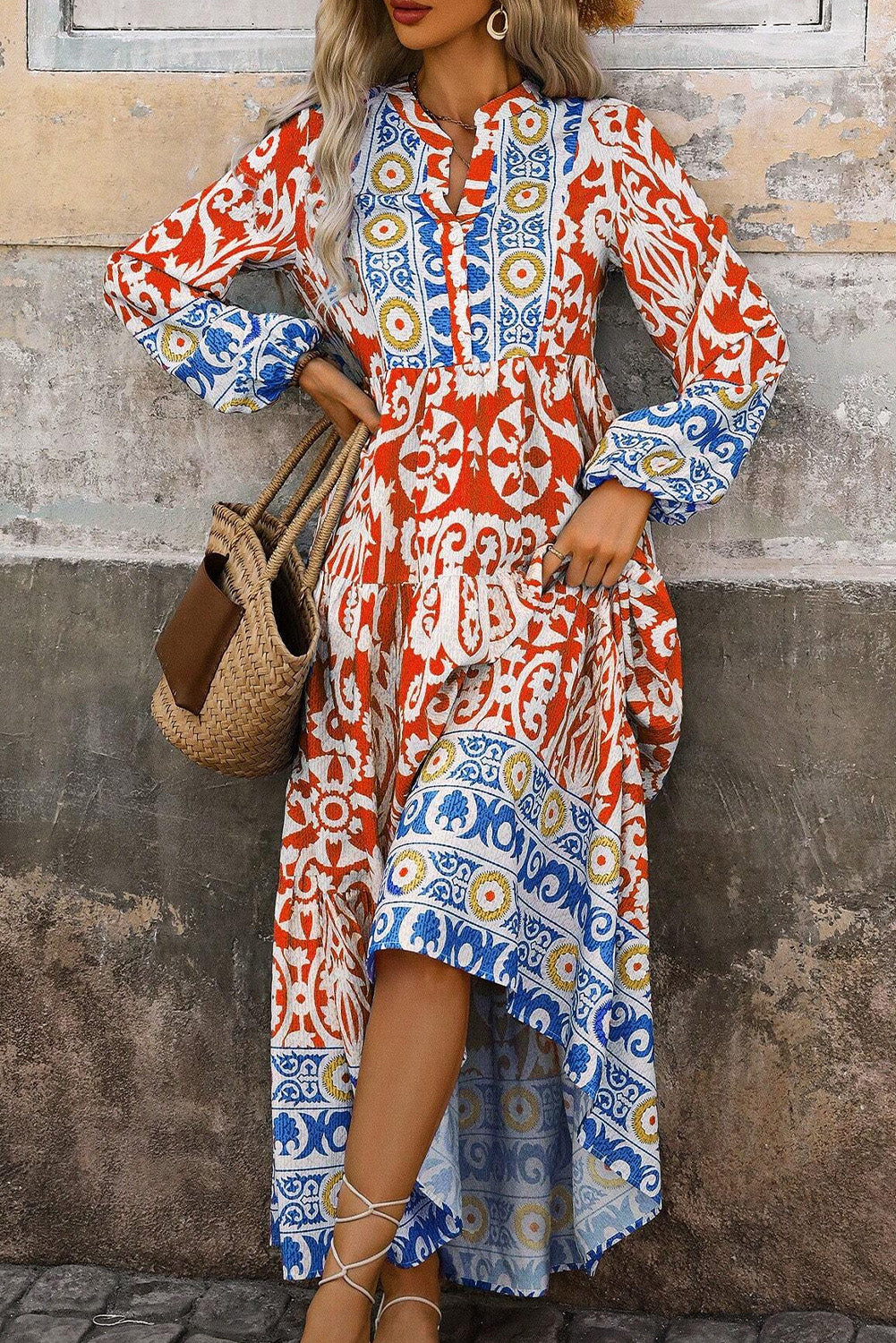 Orange Long Sleeve Maxi Dress