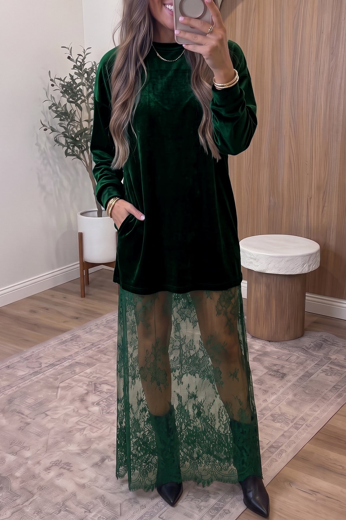 Black Velvet Long Sleeve Maxi Dress