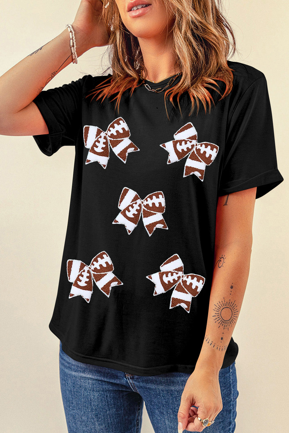 Black Football Bow Game Day Tee