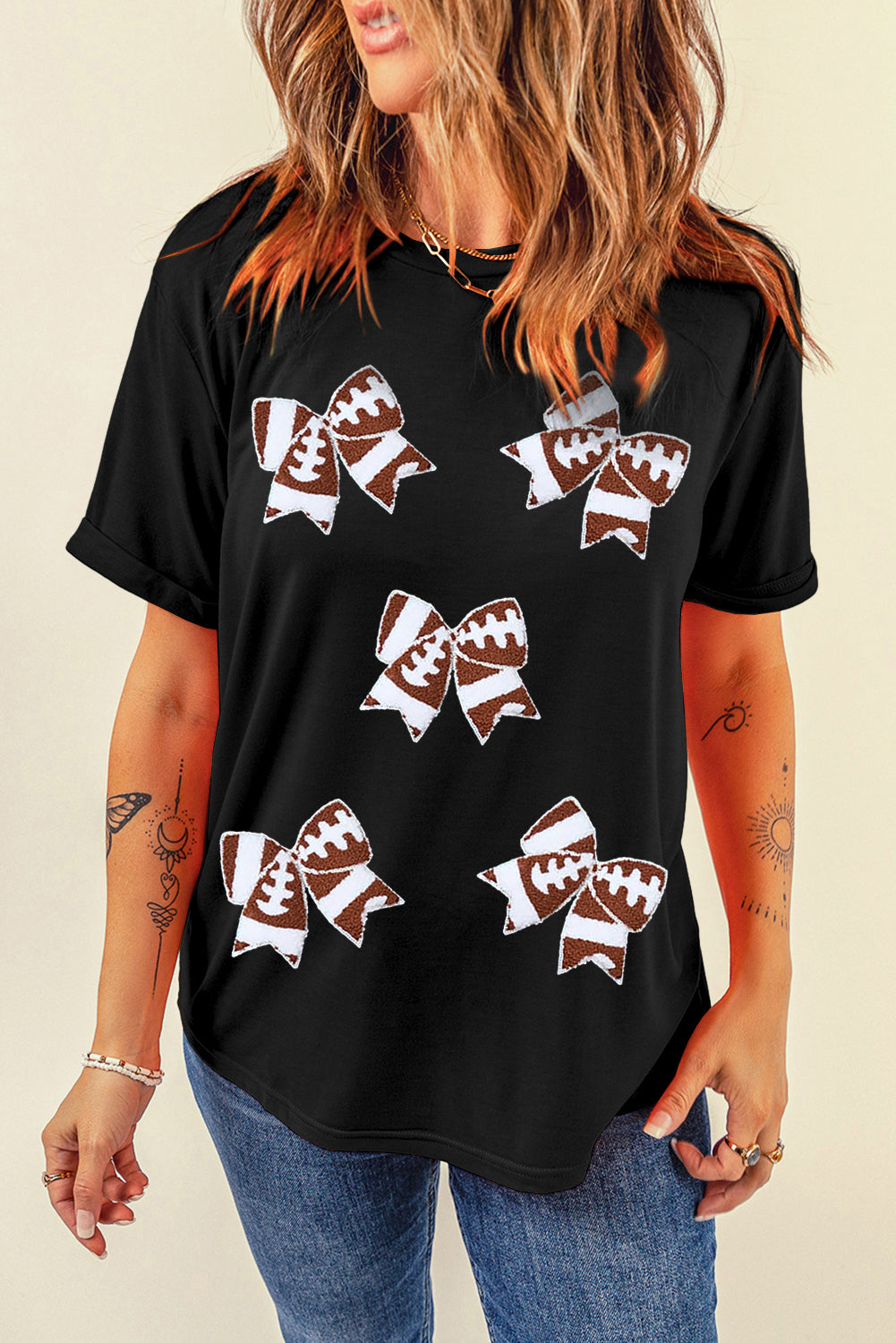 Black Football Bow Game Day Tee