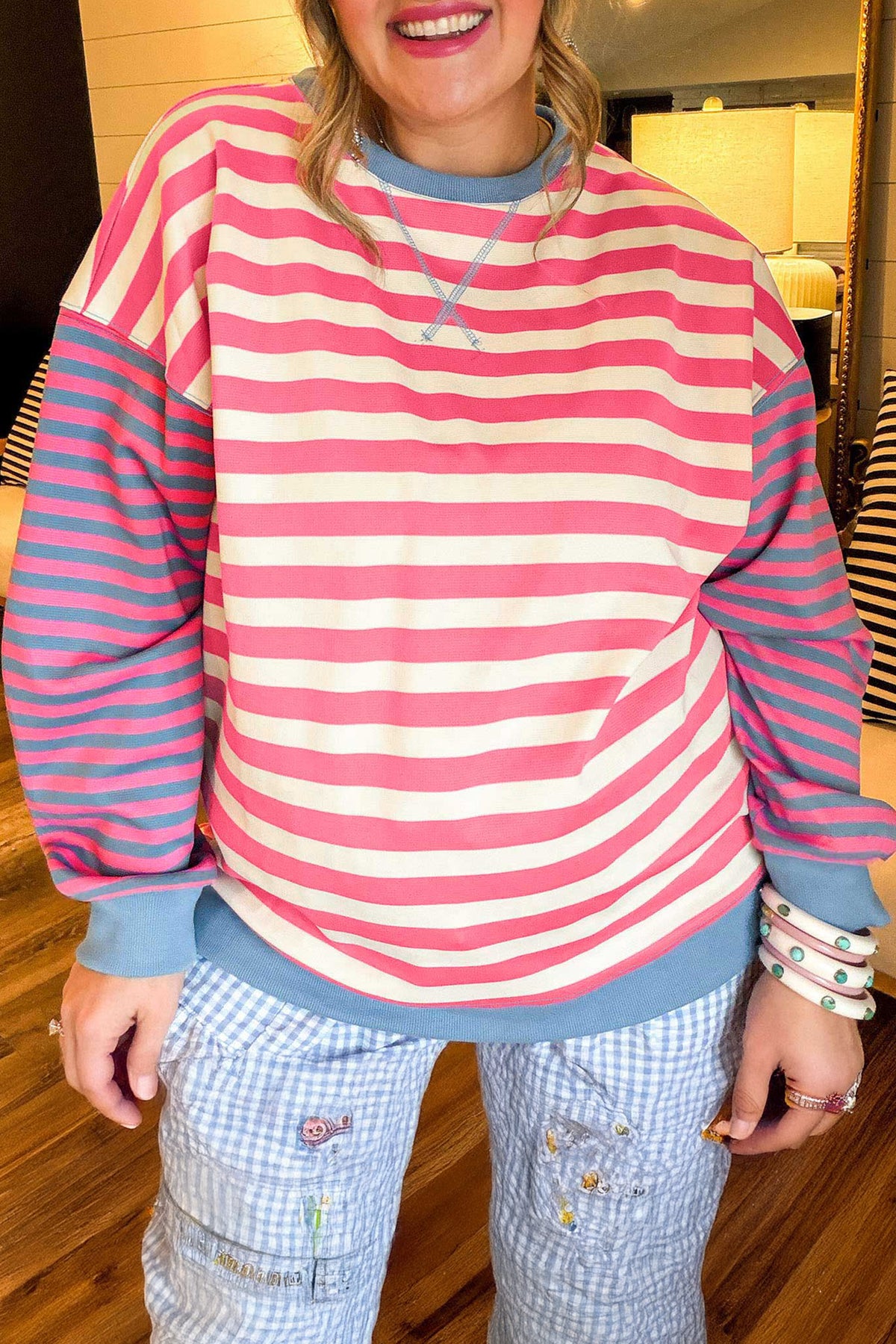 Pink Stripe Plus Size Sweatshirt