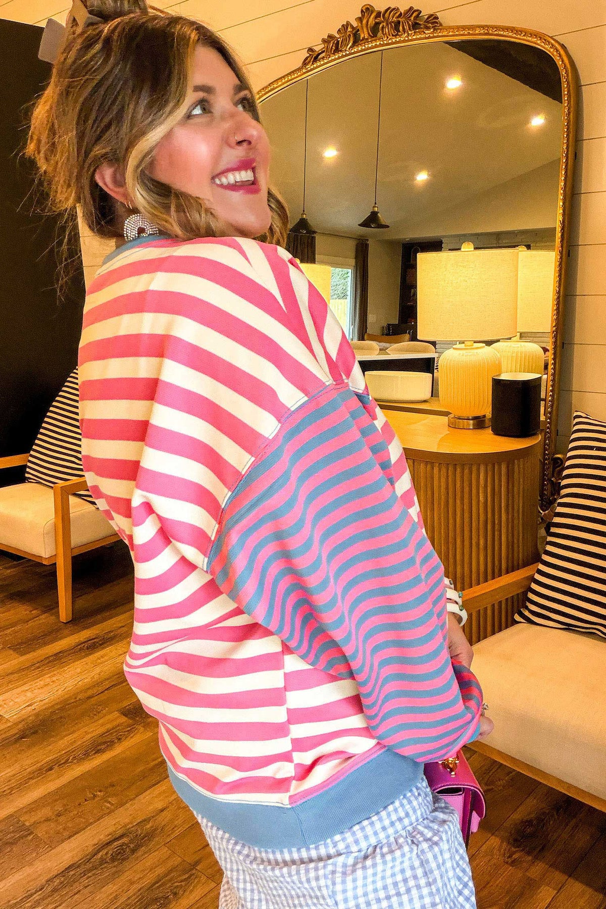 Pink Stripe Plus Size Sweatshirt