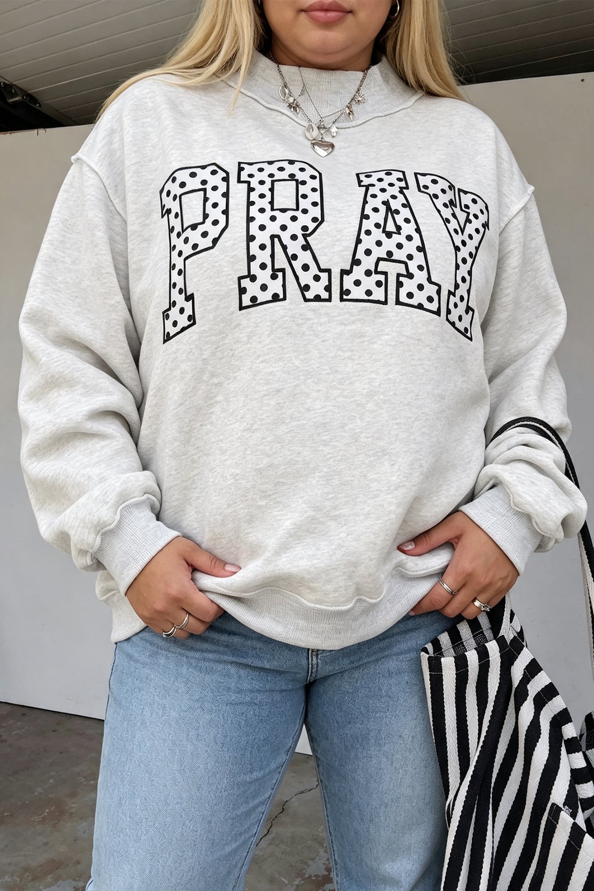 Gray PRAY Polka Dot Plus Size Sweatshirt