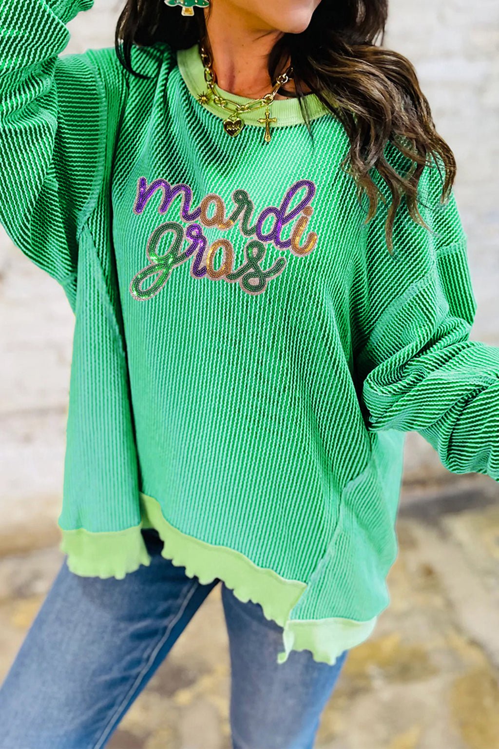 Bright Green Mardi Gras Sequin Graphic