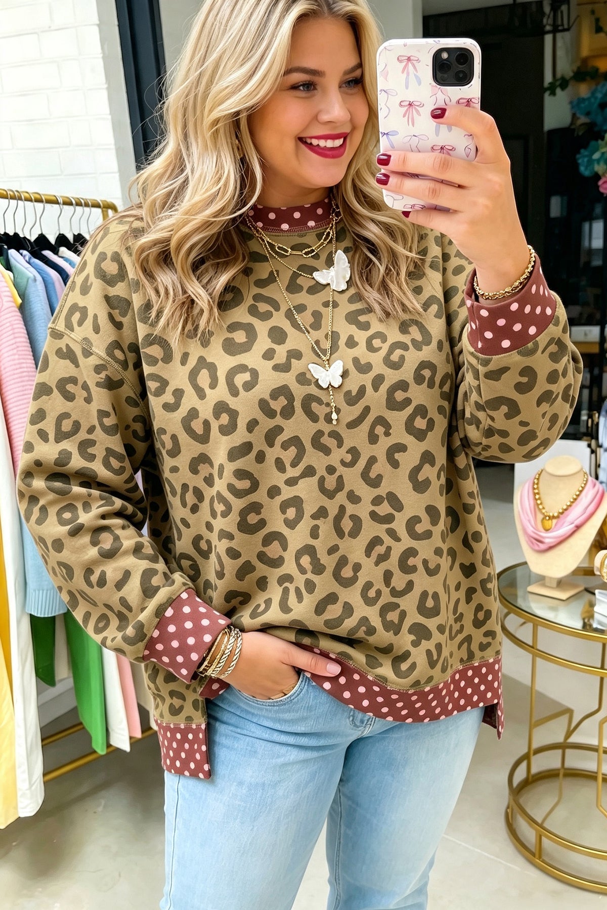 Brown Plus Size Leopard Print Top