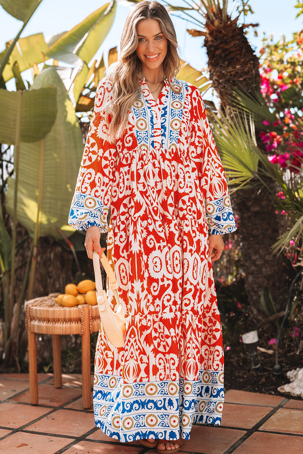 Orange Long Sleeve Maxi Dress