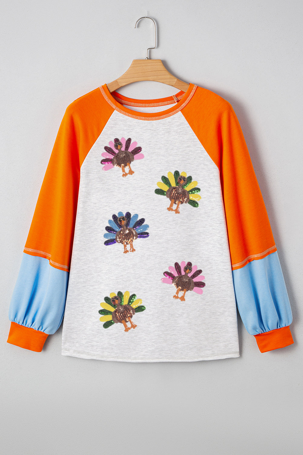 Light Grey Thanksgiving Turkey Sequin Top