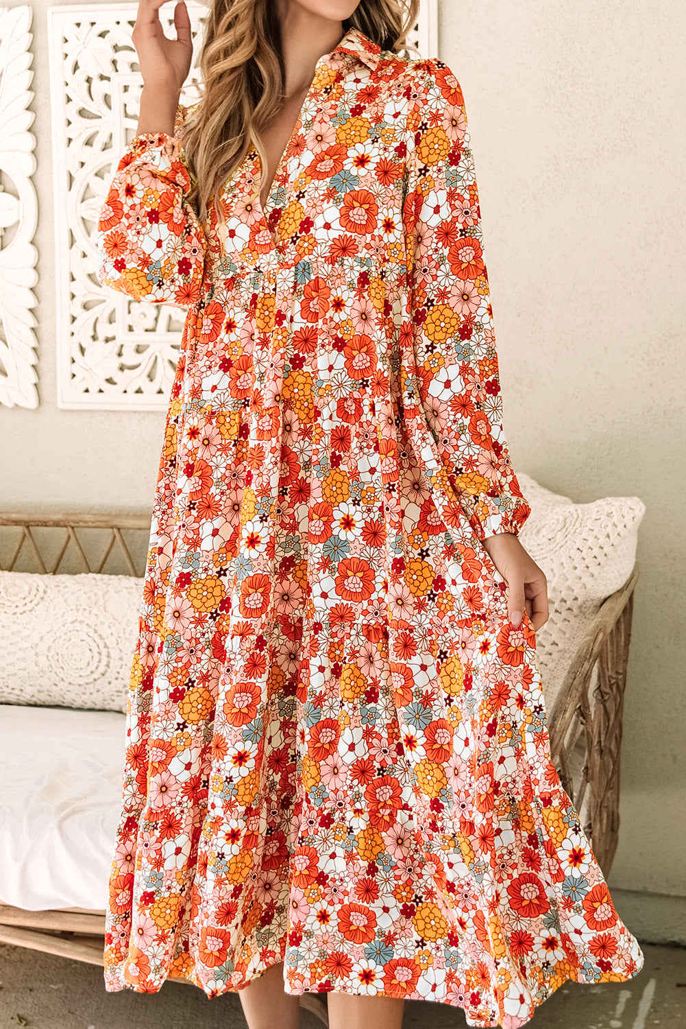 Multicolor Boho Ruffled Dress