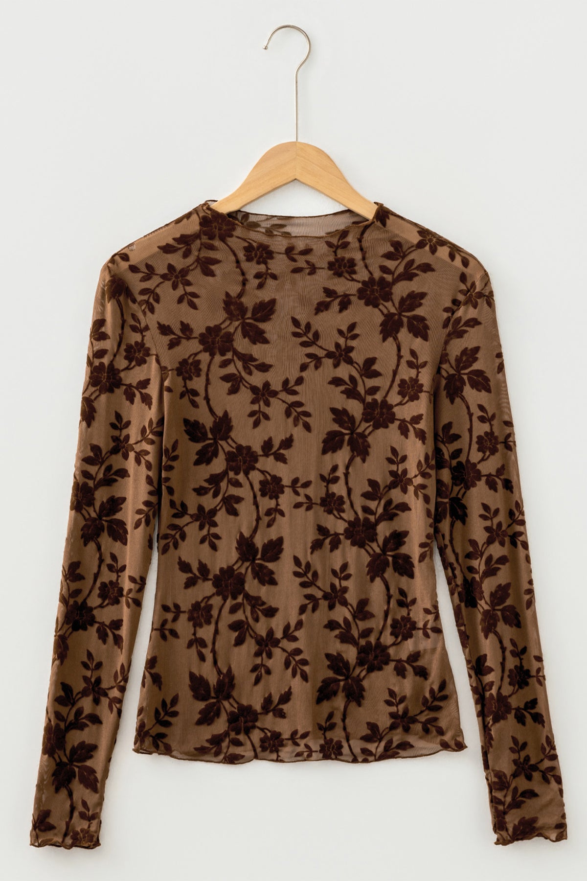 Apricot Floral Mesh Long Sleeve Top