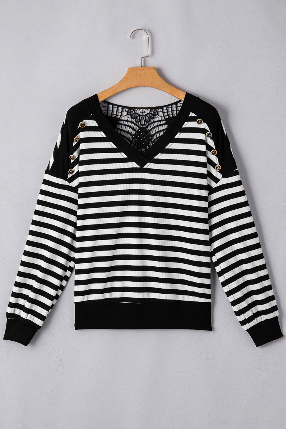 Black Stripe Crochet Hollow-out Top