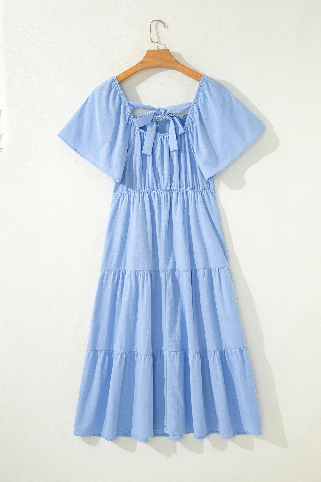 Beau Blue Flowy Short Sleeve Midi Dress